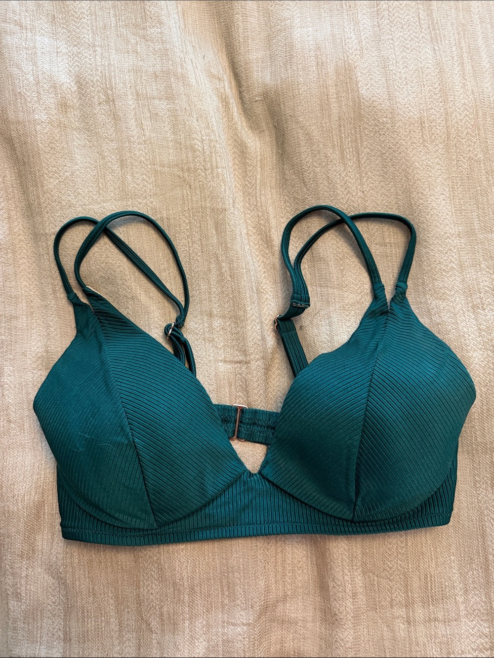 Emerald Green Sheen Ribbed Longline Bikini top